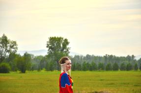 girl in Fantasy clothe in countryside at summer