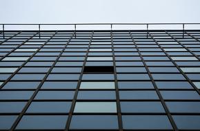 glass facade with open window perspective