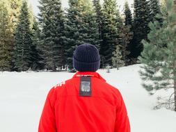 Snow Winter Cold forest man in red