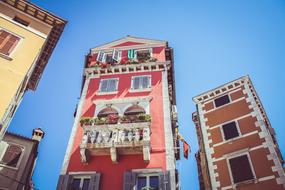 Building red apartment and sky