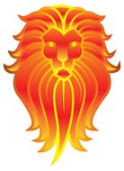 fiery lion head on white background