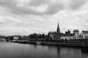 Architecture Buildings City river black and white