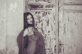 Girl Portrait old wood door