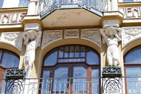 Five windows of hotel in Hungary City