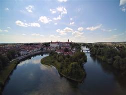 Beautiful landscape of the colorful Neuburg on the Danube in Bavaria, Germany, with the plants
