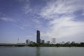 skyscraper on the banks of the Danube river