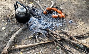 black kettle on coals