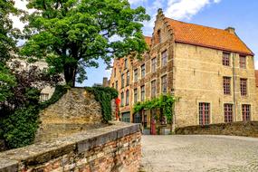 historical Brick Building near Bridge, belgium, bruges