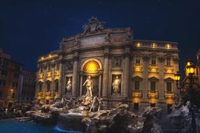 Beautiful architecture, with the lights, in Italy, at the night