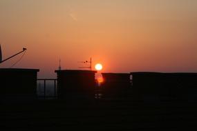 Roofs Sky Sunrise red