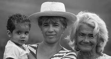 caucasian women and african child girl, Black And White family portrait