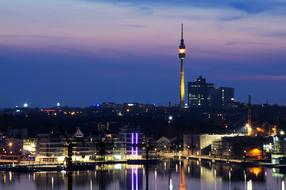 panoramic view of dortmund at dusk
