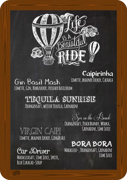 old chalkboard with beverages