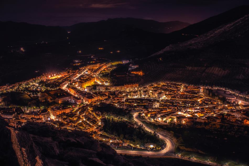 panorama of the night city aerial view