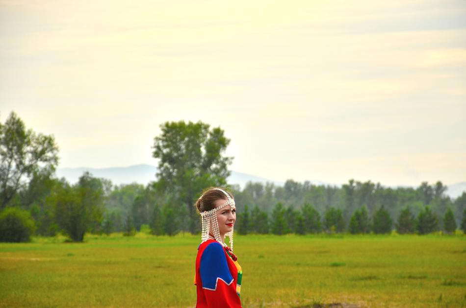 girl in Fantasy clothe in countryside at summer