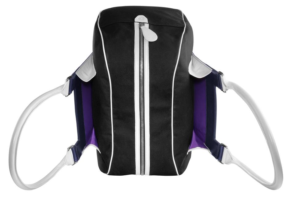 backpack black purple white
