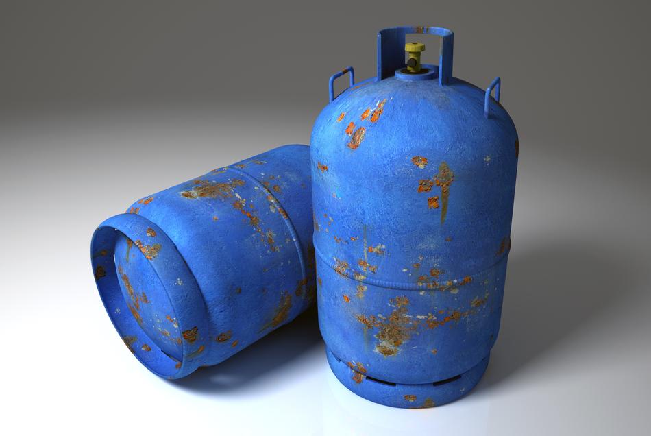 blue tanks on the ground