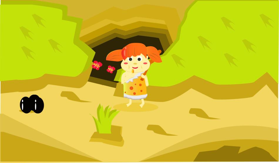 painted primitive girl on the background of the cave