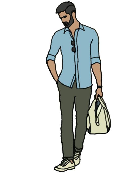 man walking with bag drawing