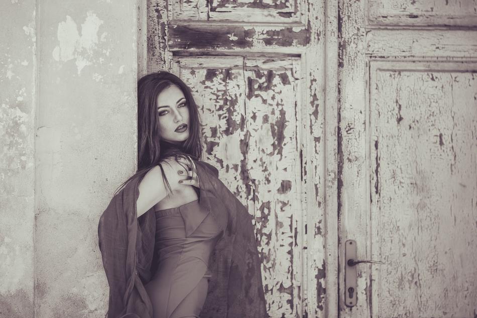 Girl Portrait old wood door