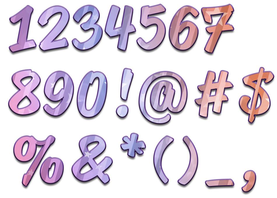 pink and purple digits and symbols
