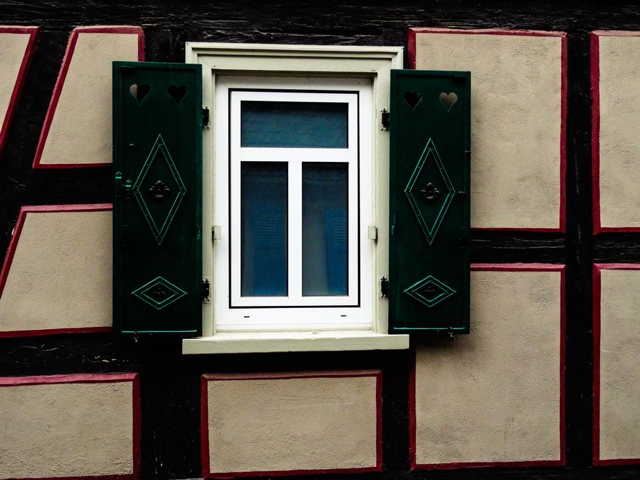 shuttered window on the fechwerhouse