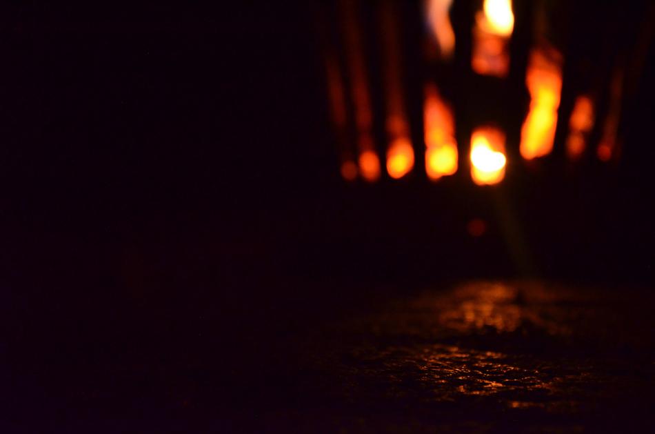 flames in a basket in a blurred background