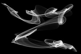 Beautiful, glowing, white smoke, at black background, clipart