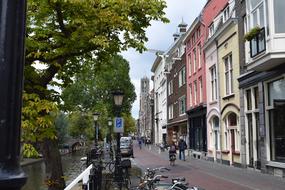 Tourists on a city street in the Netherlands