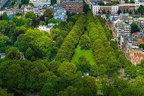 photo of a green park in Rotterdam from a bird's eye view