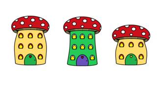 Colorful, cute and beautiful mushroom fairy houses, at white background, clipart