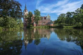 landscape of Muskau Castle and lake