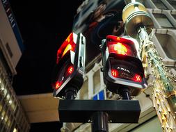 Close-up of the signal lights, on the street in Tokyo, Japan, at the night