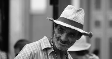 senior man smiling, Black And White