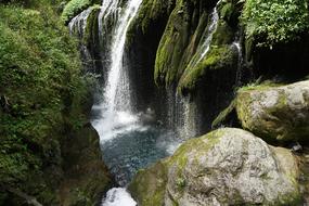 scenic Waterfall on green rock, china