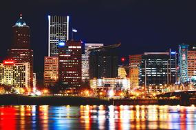 Architecture Buildings illuminated at night