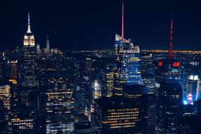 Beautiful cityscape with the buildings, with the colorful lights, at the night