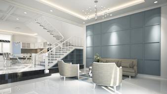 Beautiful, shiny, Neoclassical interior with the lights, in the house with stairs, clipart