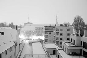 panorama of urban architecture in monochrome