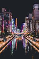 night city lights are reflected in the water