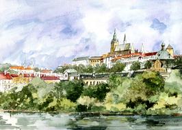panorama painting of architecture prague