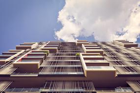 architecture of a modern skyscraper, bottom view