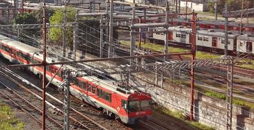 view from above of the red train
