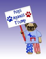 cartoon dog with pugs against trump poster