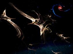 Colorful, fractal patterns with the swirl, at black background, clipart