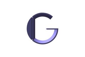 3d model of the shiny, purple "G" letter, at white background, clipart