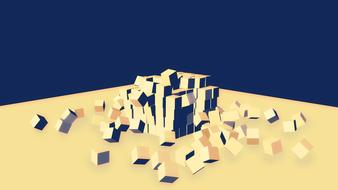 3d model of the cute, with the cubes, in destruction, on the surface, at blue background, clipart