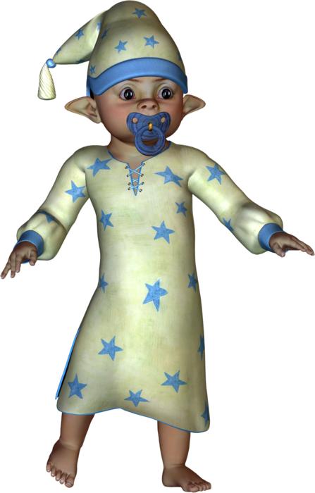 baby elf in night gown, render