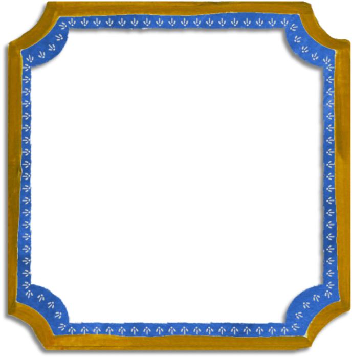 White page in the beautiful, blue and brown, wooden, ornamental frame, clipart