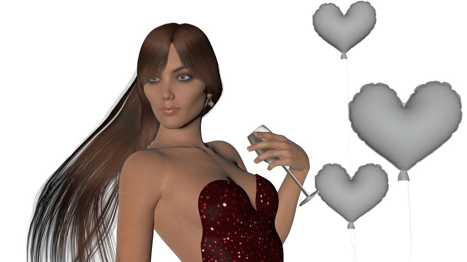 woman heart balloons
